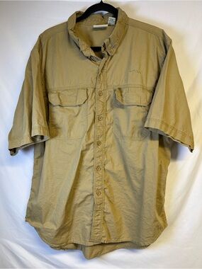 Casual Short-Sleeve Button-Down Shirt - Khaki